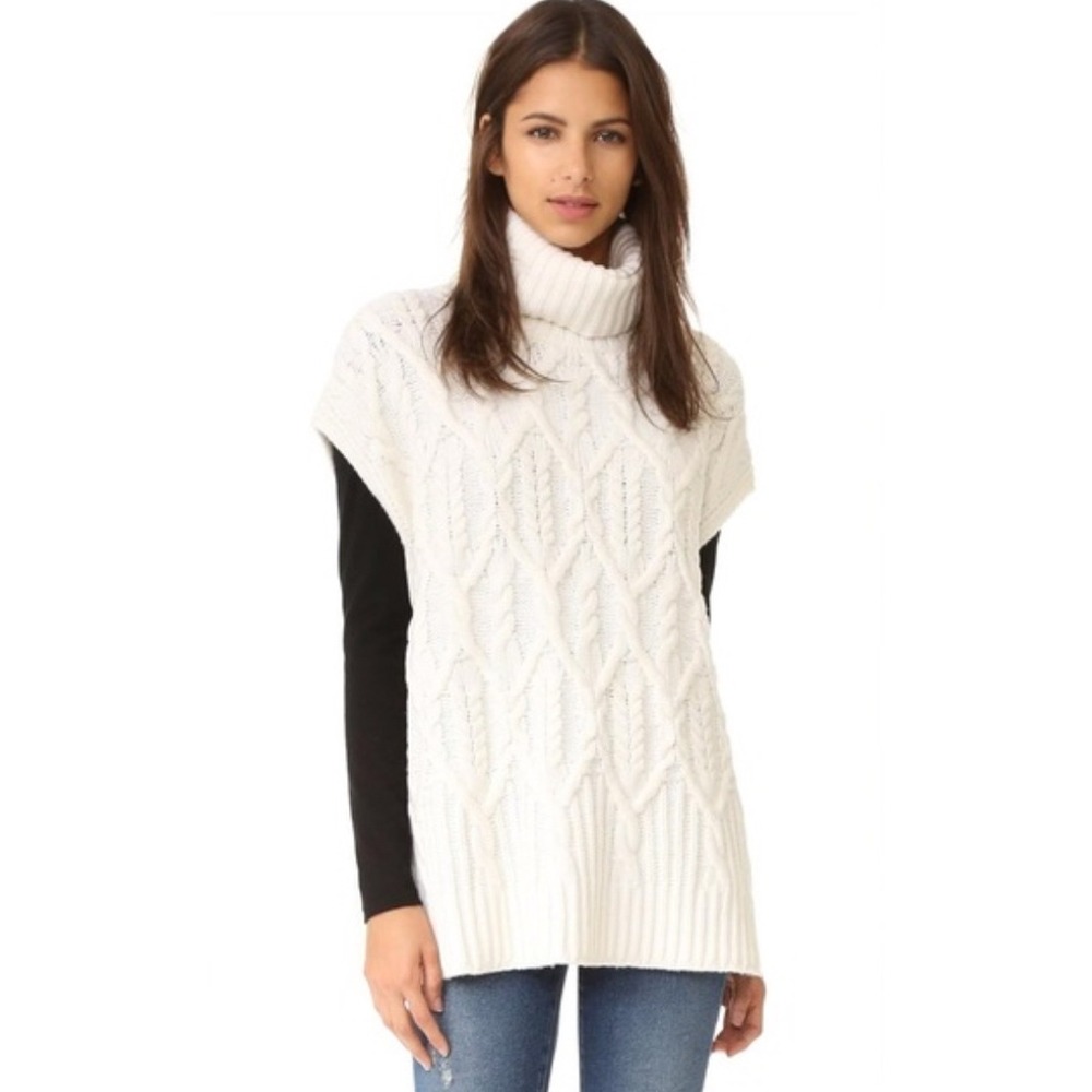 Theory Boseley C Auroral‎ Sweater Vest Womens P/S Ivory Cable Knit Wool